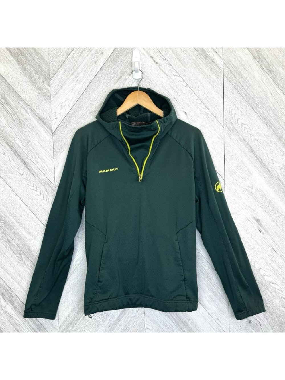 Mammut Runbold Grid Fleece Hoodie Mens Medium Green Outdoor Hiking Gorpcore